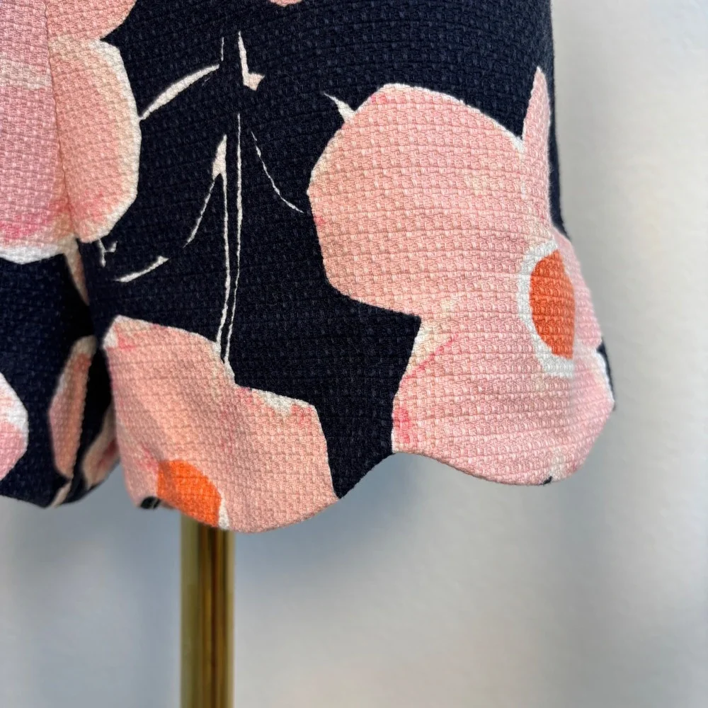 Anthropologie Georgie Scalloped Shorts Navy‎ Pink Floral High Rise Size 10